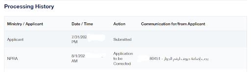 Notification of Security Clearance Processing History