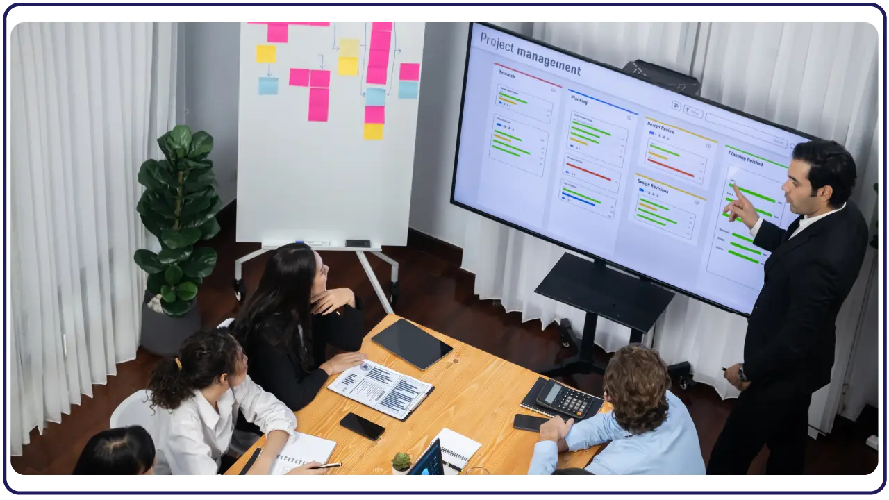 A man presenting a presentation to team members - Software Company Registration in Bahrain